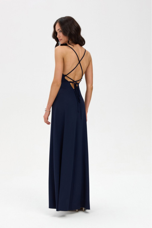 Rochie maxi bleumarin cu bretele subțiri