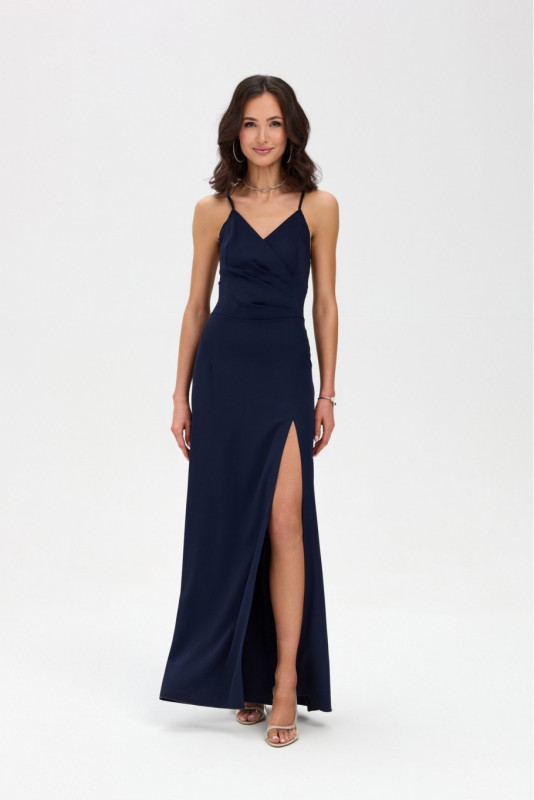 Rochie maxi bleumarin cu bretele subțiri