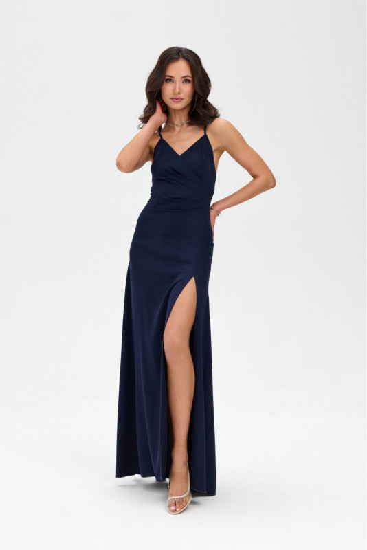 Rochie maxi bleumarin cu bretele subțiri