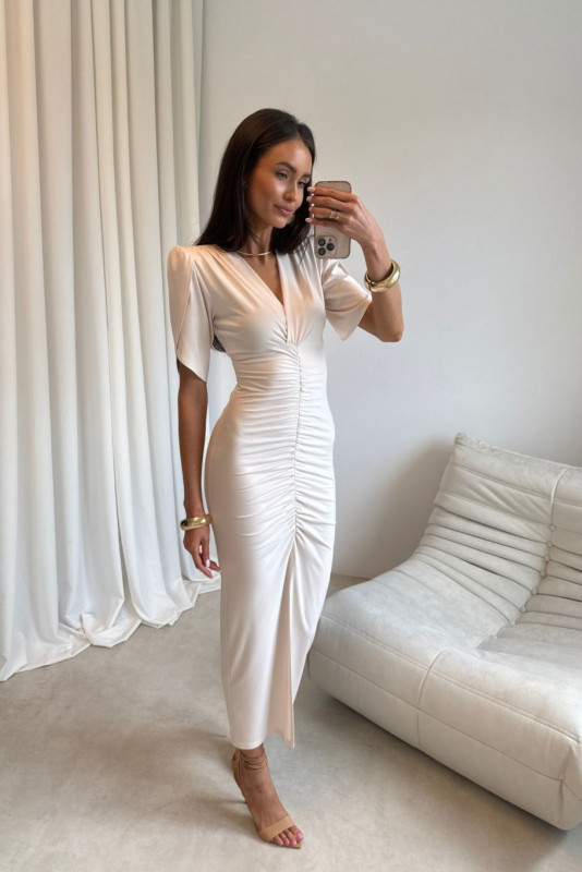 Rochie midi în nuanță de vanilie