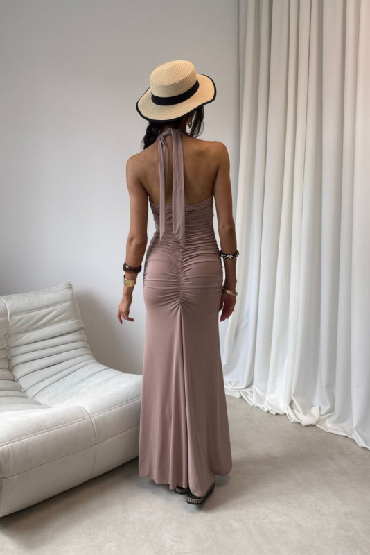 Rochie maxi Adeline în nuanță moka