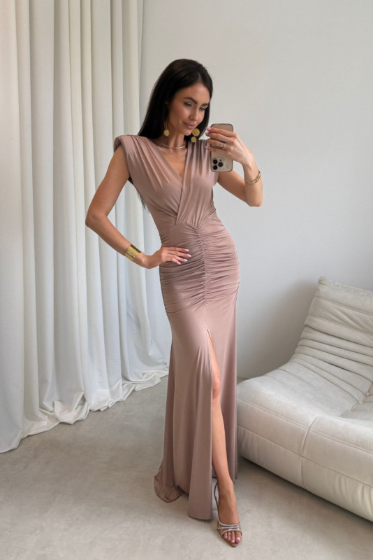 Noelia – rochie maxi în nuanță moka
