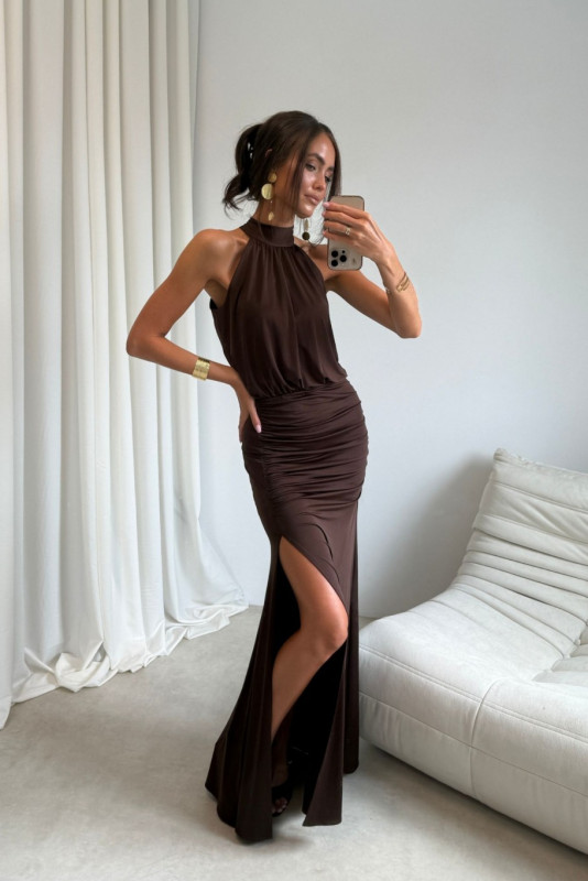 Rochie maxi în culoare maro