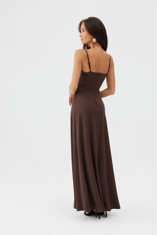 Leandra – rochie maxi lungă maro