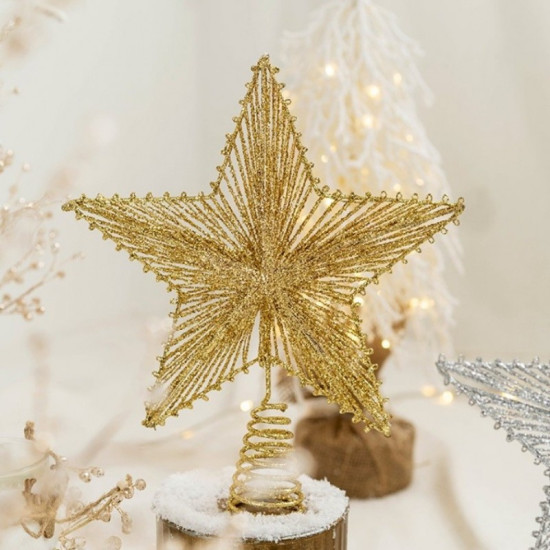 Decor auriu pentru brad, o stea LED