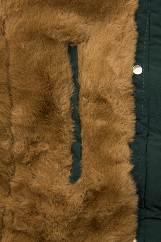 Parka de iarnă verde închis cu pluș maro