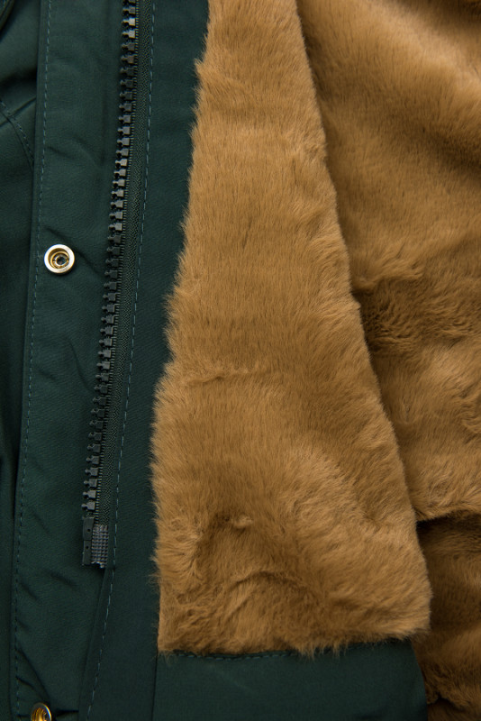 Parka de iarnă verde închis cu pluș maro