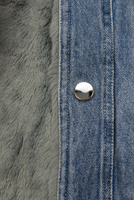 Jachetă albastră denim cu blană gri