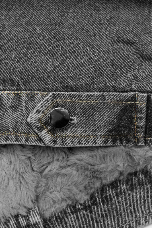 Jachetă gri denim cu blană gri