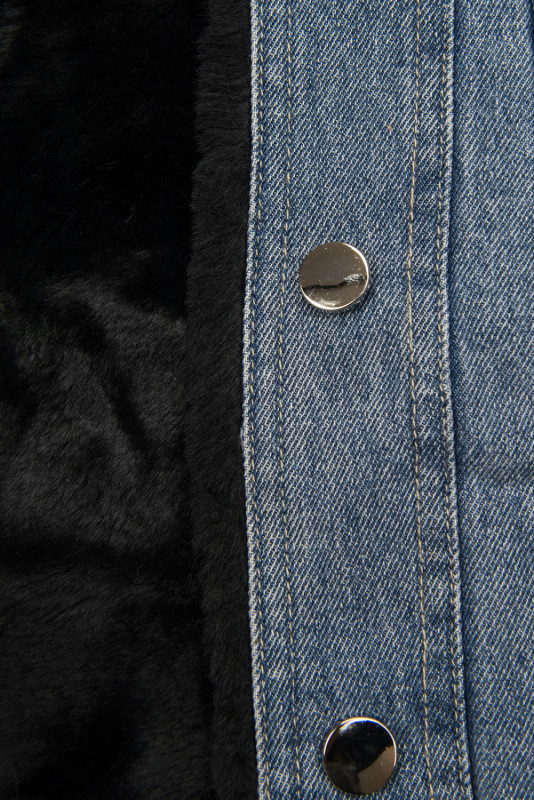 Jachetă albastră denim cu blană neagră