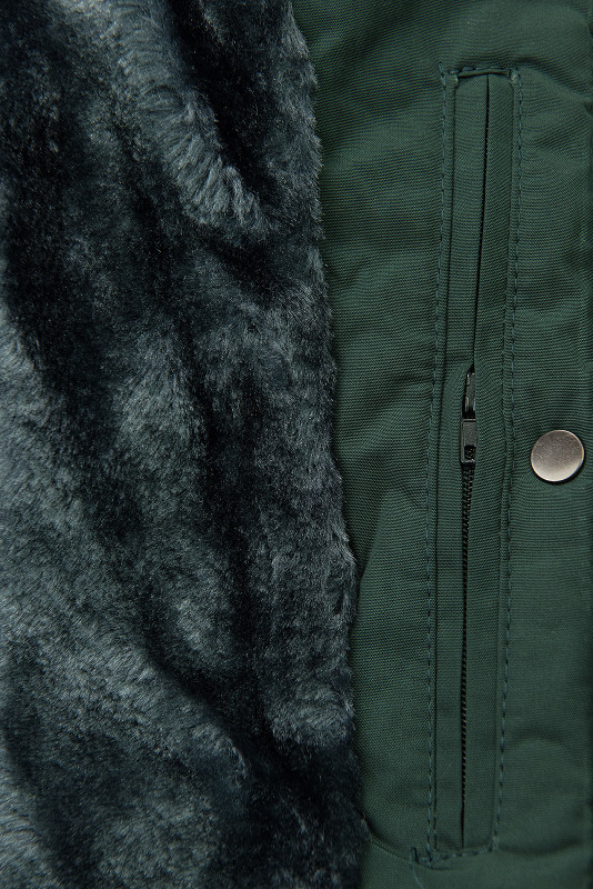 Geacă de iarnă verde închis cu pluș gri