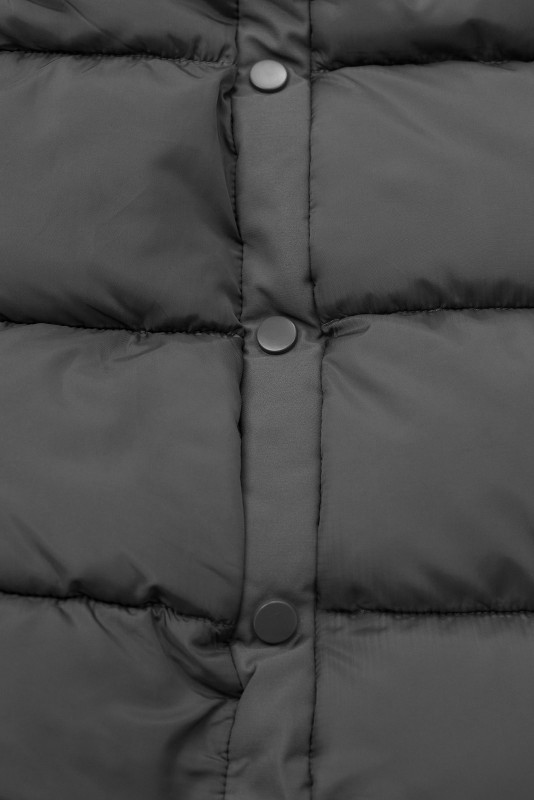 Jachetă lungă de iarnă gri cu blană