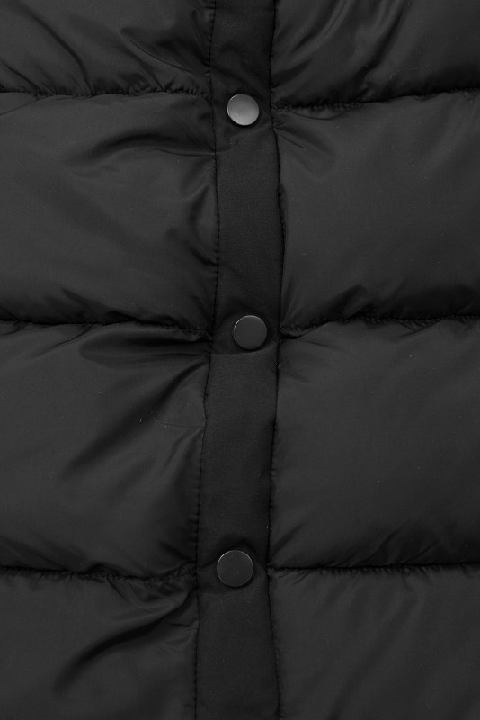 Jachetă lungă de iarnă neagră cu blană