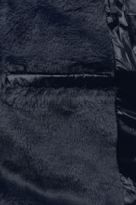 Geacă scurtă de iarnă bleumarin cu blană maro