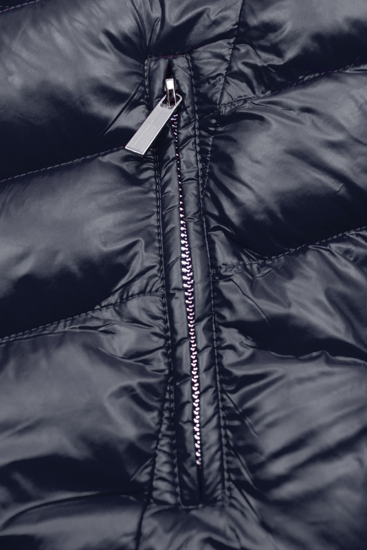 Geacă scurtă de iarnă bleumarin cu blană maro