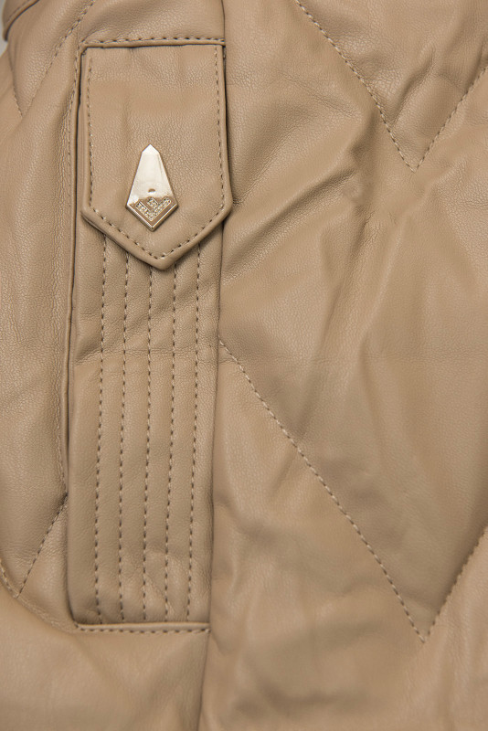 Palton matlasat din piele sintetică cu blană artificială, bej