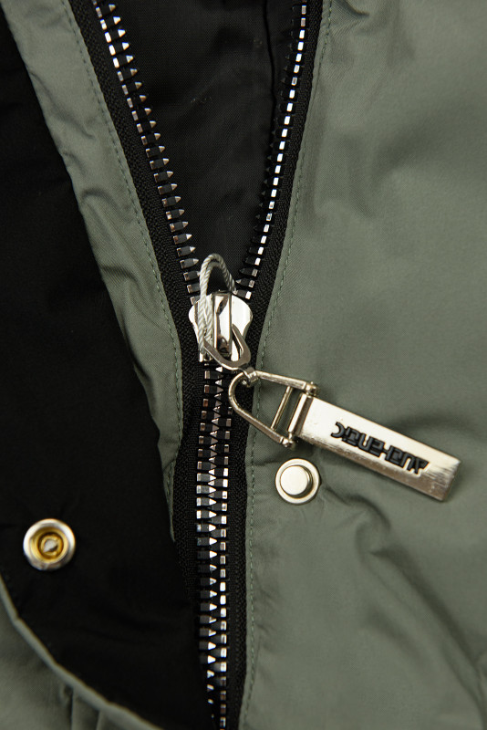 Parka lungă de iarnă pentru femei, cu șnur în talie verde
