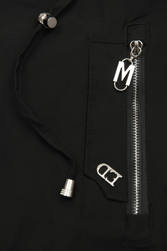 Parka elegantă pentru damă cu detalii aurii neagră