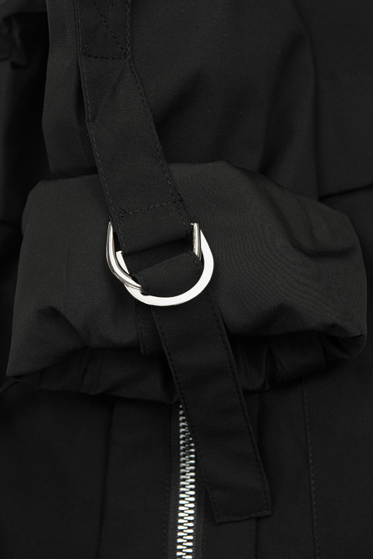 Parka lungă cu imprimeu în glugă neagră