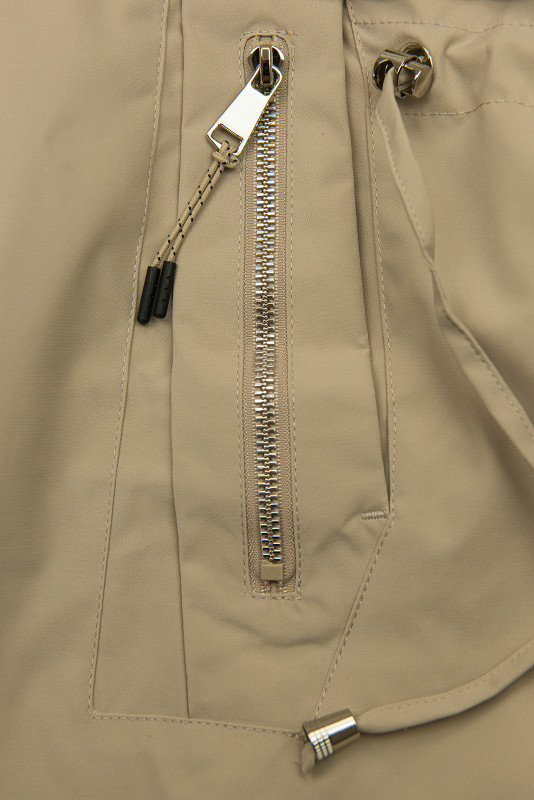 Parka lungă cu imprimeu în glugă bej