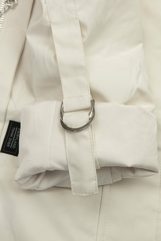 Parka lungă cu imprimeu în glugă ecru