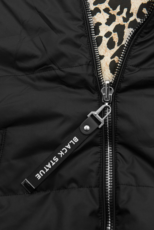Vestă reversibilă cu imprimeu leopard, neagră