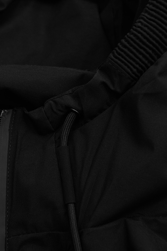 Parka neagră de primăvară cu fermoar bidirecțional