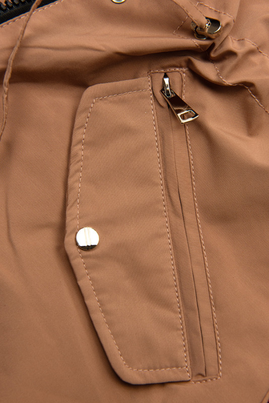 Parka reversibilă de tranziție cu glugă maro bej/negru