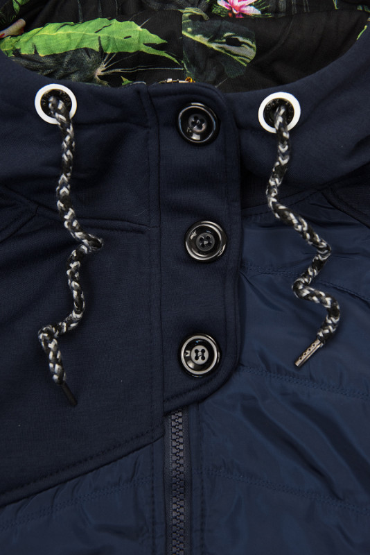 Hanorac bleumarin cu materiale combinate