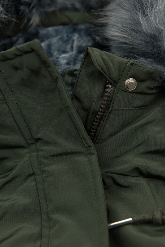 Parka verde închis cu pluș de toamnă/iarnă