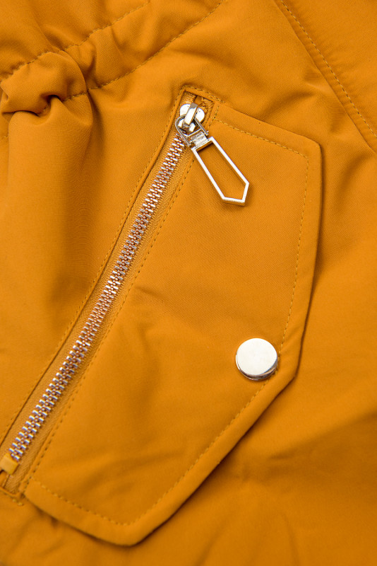 Geacă de iarnă galbenă muștar cu blană maro