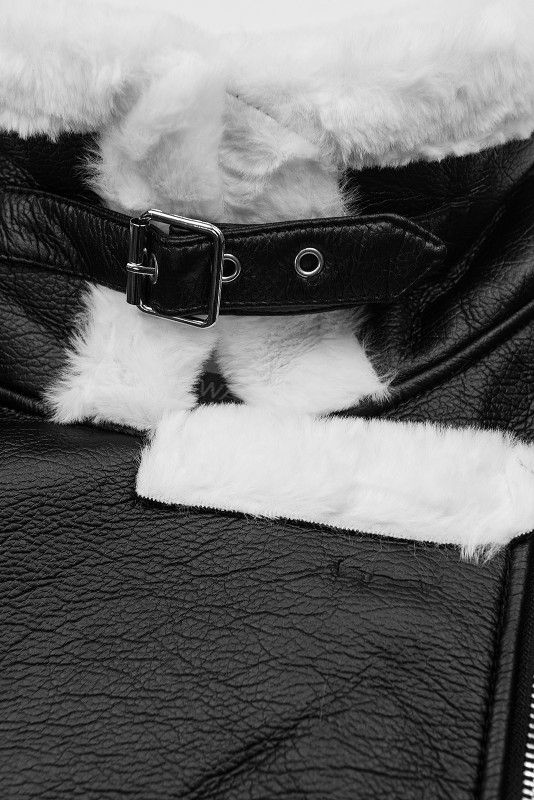 Geacă din imitație de piele îmblănită negru-alb