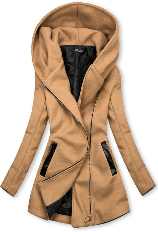 Palton maro cu detalii din piele artificială