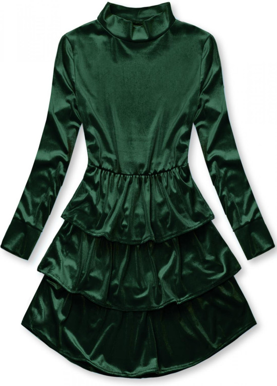 Rochie verde din catifea cu volane