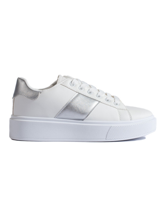 Adidași albi cu dungă argintie