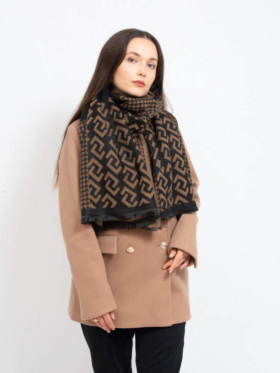 Eșarfă cu model maro-negru