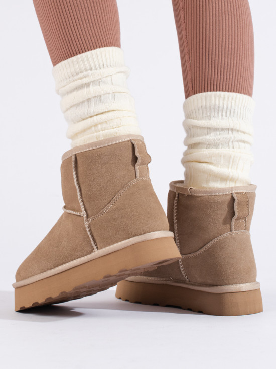 Cizme de zăpadă de damă din piele intoarsă pe platformă bej