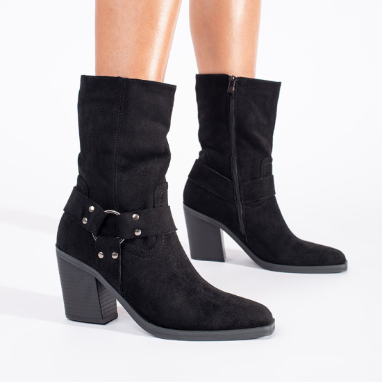 Botine negre cu toc în stil cowboy