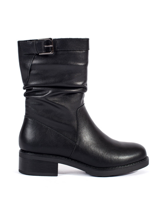 Botine damă din piele neagră căptușite