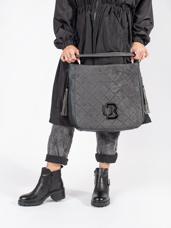 Botine negre din piele cu toc și cataramă decorativă