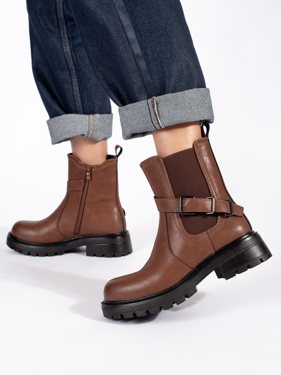 Botine din piele maro pentru femei cu platformă Sergio Leone