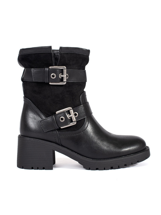 Botine negre pentru femei cu toc și catarame