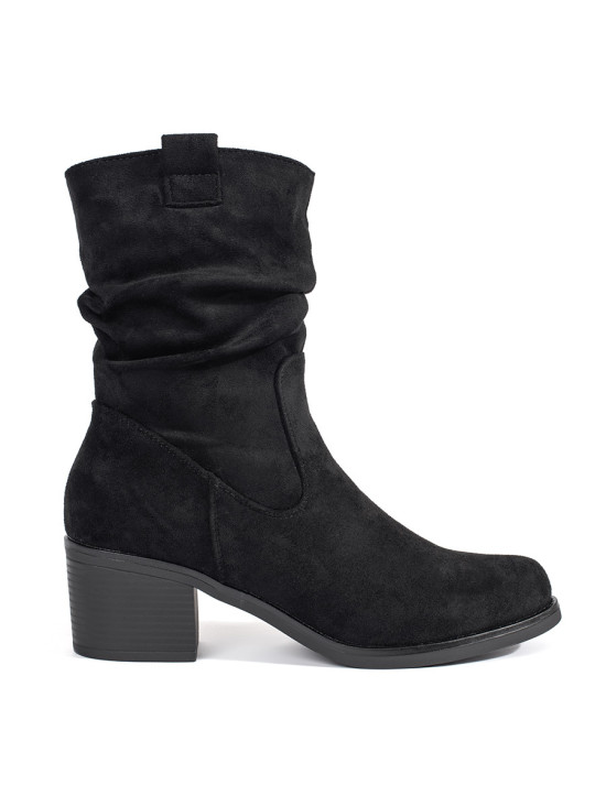 Botine negre pentru femei în stil cowboy cu guler plisat