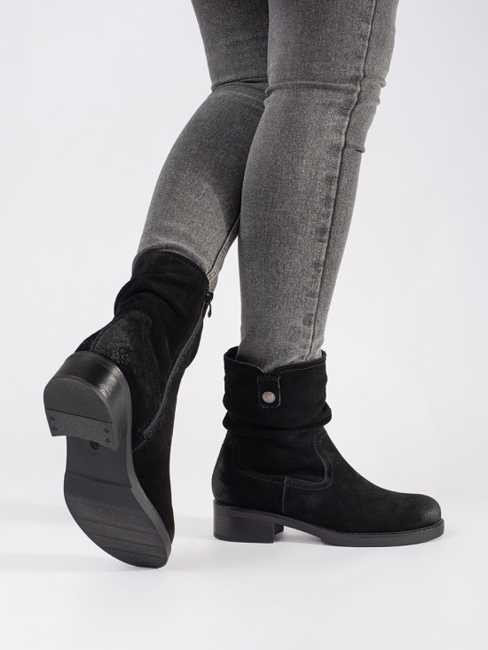Botine negre cu guler plisat