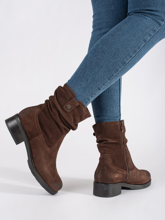 Botine maro din piele cu guler plisat Sergio Leone