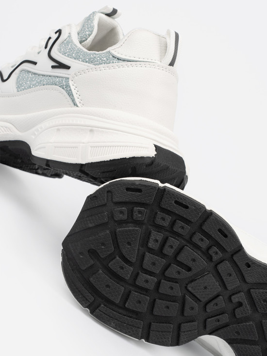 Sneakers alb-verzi cu inserții decorative
