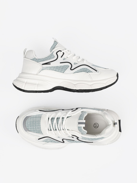 Sneakers alb-verzi cu inserții decorative
