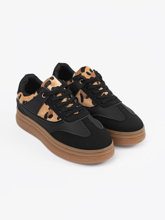 Sneakers negri cu detalii de panteră