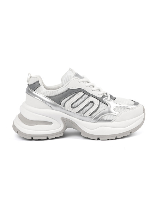 Sneakers albi cu detalii argintii