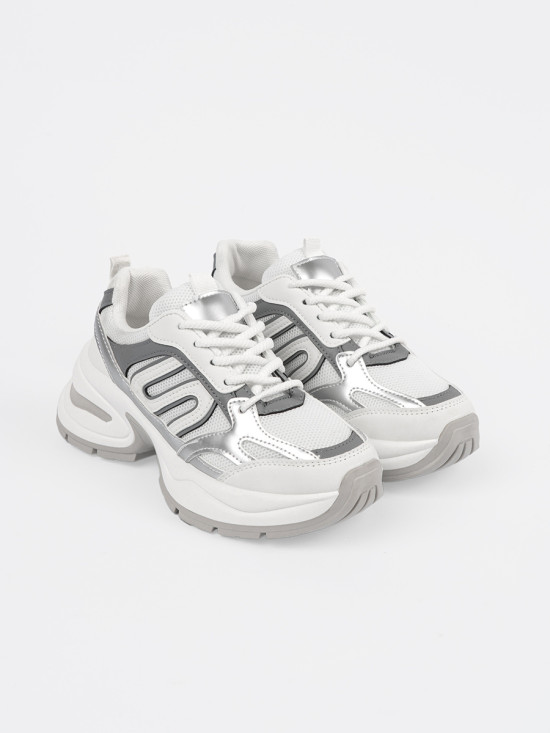 Sneakers albi cu detalii argintii